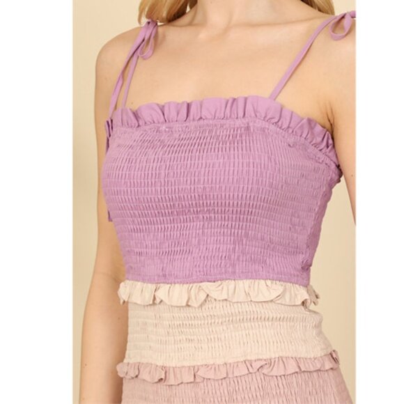 NEW Women's Lavender Multi Color Smocked Mini Dress Y2k Bohemian Summer Dress - Picture 5 of 6